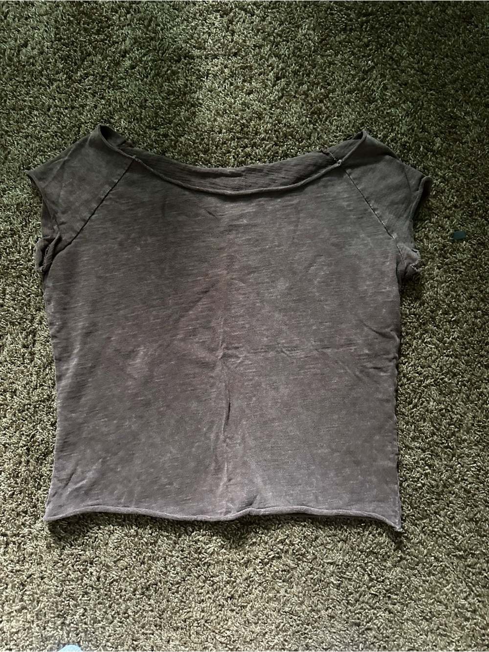 SHEIN Washed Brown Scoop Neck Short Sleeve Top